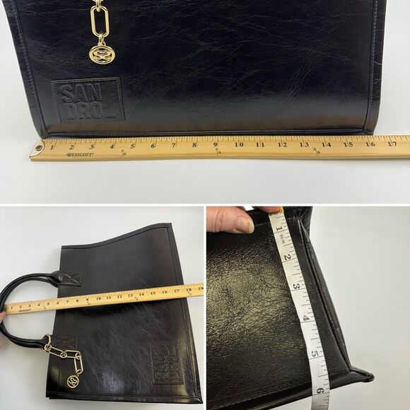 SANDRO Kasbah Large Tote Bag Smooth Leather Chocolat Brown Handbag Purse Snap - Picture 14 of 16